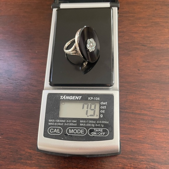 Antique Victorian style black onyx & pearl solid sterling silver size 6.75 ring - Picture 9 of 10